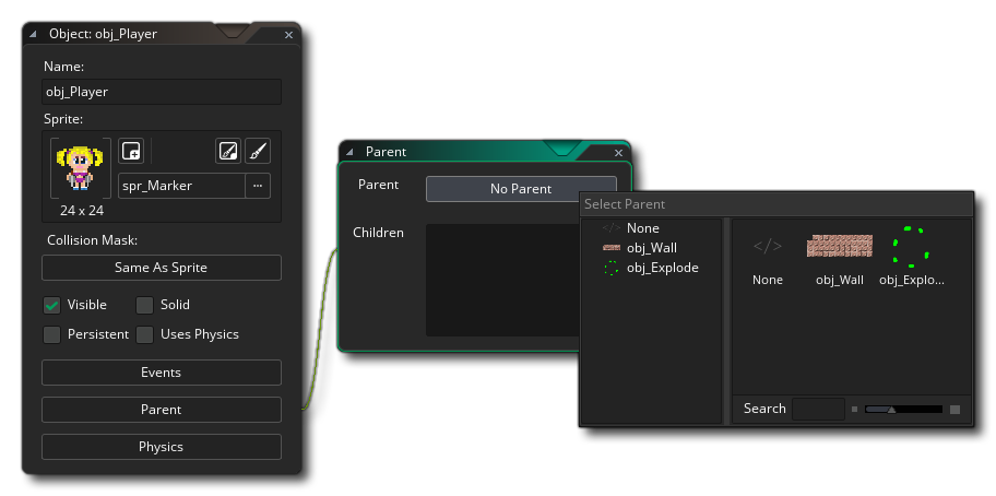 editor objects parent gms 2